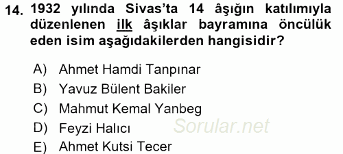 Türk Halk Şiiri 2017 - 2018 Dönem Sonu Sınavı 14.Soru