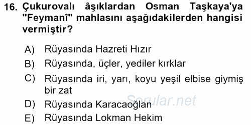 Türk Halk Şiiri 2017 - 2018 Dönem Sonu Sınavı 16.Soru