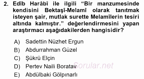 Türk Halk Şiiri 2017 - 2018 Dönem Sonu Sınavı 2.Soru