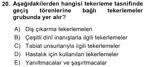 Türk Halk Şiiri 2017 - 2018 Dönem Sonu Sınavı 20.Soru