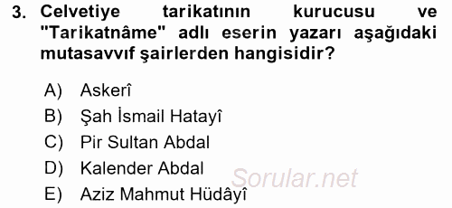 Türk Halk Şiiri 2017 - 2018 Dönem Sonu Sınavı 3.Soru