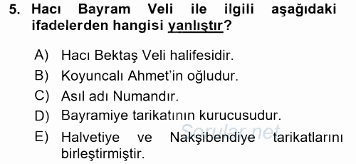 Türk Halk Şiiri 2017 - 2018 Dönem Sonu Sınavı 5.Soru