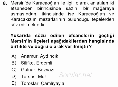 Türk Halk Şiiri 2017 - 2018 Dönem Sonu Sınavı 8.Soru