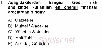 Bankalarda Kredi Yönetimi 2013 - 2014 Tek Ders Sınavı 1.Soru