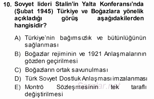 Orta Asya ve Kafkaslarda Siyaset 2013 - 2014 Ara Sınavı 10.Soru
