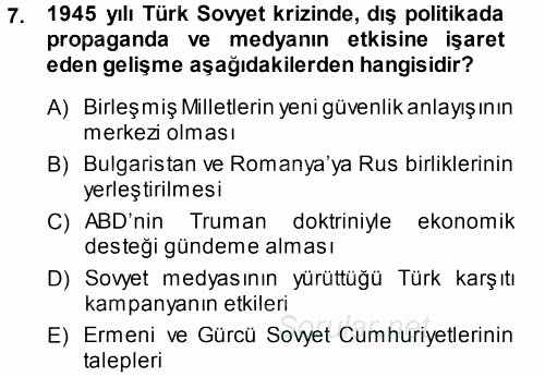 Orta Asya ve Kafkaslarda Siyaset 2013 - 2014 Ara Sınavı 7.Soru