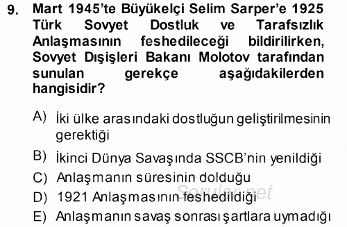 Orta Asya ve Kafkaslarda Siyaset 2013 - 2014 Ara Sınavı 9.Soru