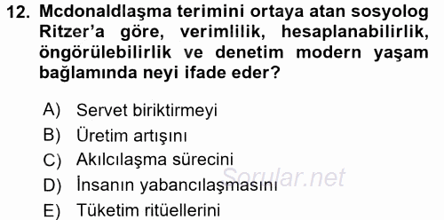 Yeni Toplumsal Hareketler 2017 - 2018 Ara Sınavı 12.Soru
