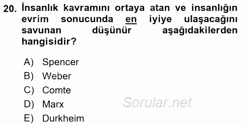 Yeni Toplumsal Hareketler 2017 - 2018 Ara Sınavı 20.Soru