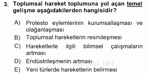 Yeni Toplumsal Hareketler 2017 - 2018 Ara Sınavı 3.Soru