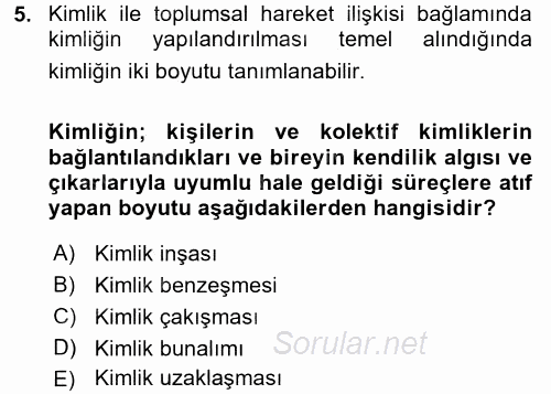 Yeni Toplumsal Hareketler 2017 - 2018 Ara Sınavı 5.Soru