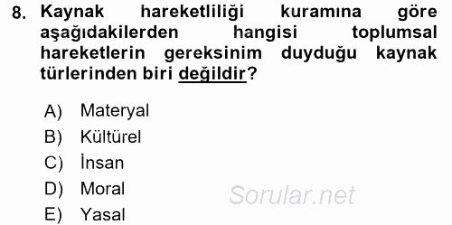 Yeni Toplumsal Hareketler 2017 - 2018 Ara Sınavı 8.Soru