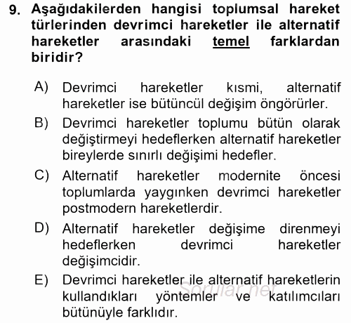 Yeni Toplumsal Hareketler 2017 - 2018 Ara Sınavı 9.Soru