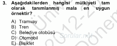 Doğal Kaynaklar ve Çevre Ekonomisi 2012 - 2013 Dönem Sonu Sınavı 3.Soru