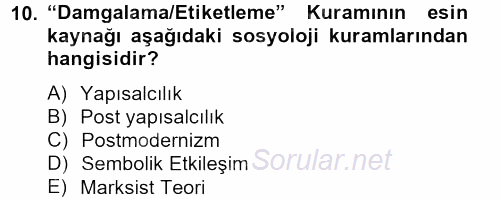 Suç Önleme Modelleri 2012 - 2013 Ara Sınavı 10.Soru