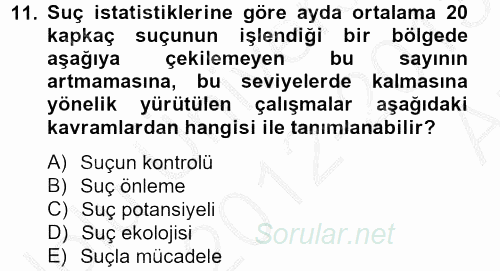 Suç Önleme Modelleri 2012 - 2013 Ara Sınavı 11.Soru