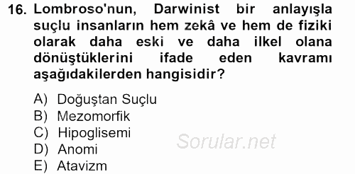 Suç Önleme Modelleri 2012 - 2013 Ara Sınavı 16.Soru