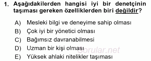 Muhasebe Denetimi ve Mali Analiz 2016 - 2017 3 Ders Sınavı 1.Soru