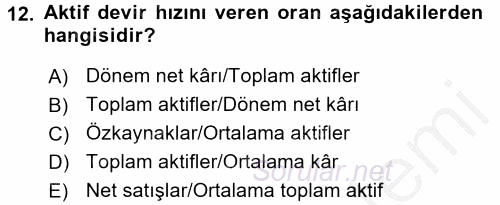 Muhasebe Denetimi ve Mali Analiz 2016 - 2017 3 Ders Sınavı 12.Soru