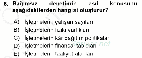 Muhasebe Denetimi ve Mali Analiz 2016 - 2017 3 Ders Sınavı 6.Soru