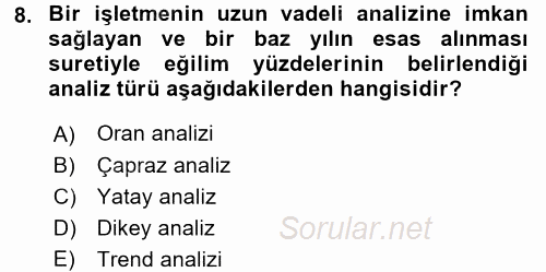 Muhasebe Denetimi ve Mali Analiz 2016 - 2017 3 Ders Sınavı 8.Soru