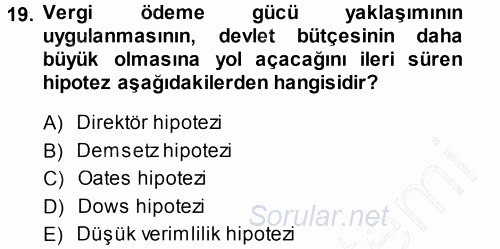 Kamu Ekonomisi 1 2013 - 2014 Ara Sınavı 19.Soru