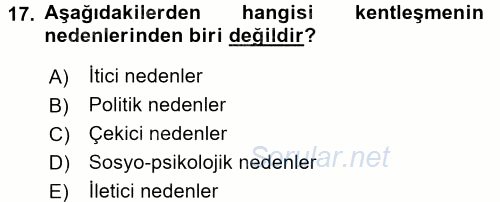 Çevre Sosyolojisi 2017 - 2018 Dönem Sonu Sınavı 17.Soru