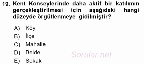 Çevre Sosyolojisi 2017 - 2018 Dönem Sonu Sınavı 19.Soru