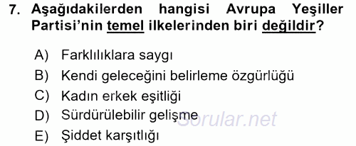 Çevre Sosyolojisi 2017 - 2018 Dönem Sonu Sınavı 7.Soru