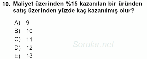 Finans Matematiği 2015 - 2016 Ara Sınavı 10.Soru