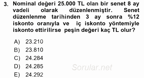 Finans Matematiği 2015 - 2016 Ara Sınavı 3.Soru