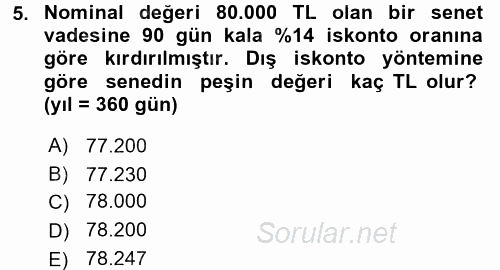 Finans Matematiği 2015 - 2016 Ara Sınavı 5.Soru