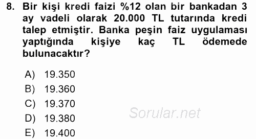 Finans Matematiği 2015 - 2016 Ara Sınavı 8.Soru