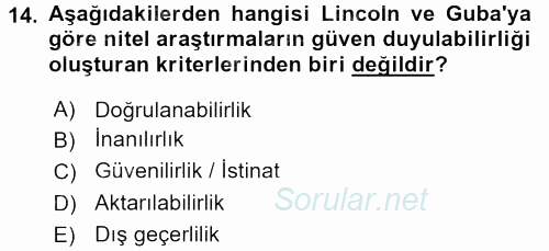 Sosyolojide Araştırma Yöntem ve Teknikleri 2015 - 2016 Dönem Sonu Sınavı 14.Soru