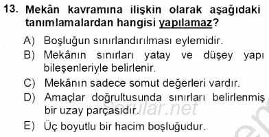Turistik Alanlarda Mekan Tasarımı 2012 - 2013 Ara Sınavı 13.Soru