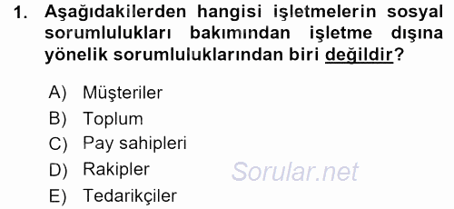 İşletmelerde Sosyal Sorumluluk Ve Etik 2015 - 2016 Ara Sınavı 1.Soru