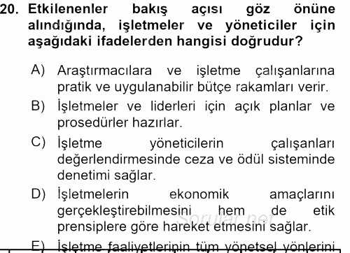 İşletmelerde Sosyal Sorumluluk Ve Etik 2015 - 2016 Ara Sınavı 20.Soru