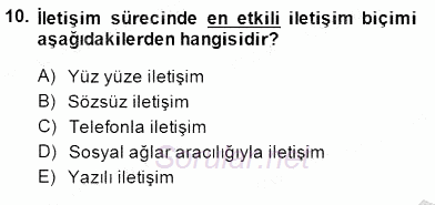 Bireyler Arası İletişim 2014 - 2015 Ara Sınavı 10.Soru