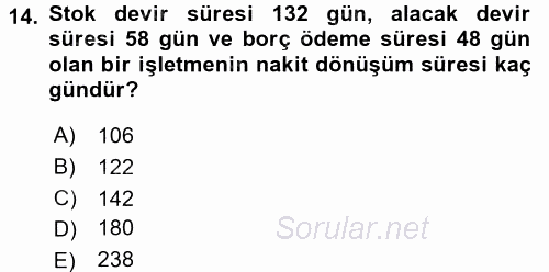 Finansal Yönetim 1 2016 - 2017 Dönem Sonu Sınavı 14.Soru