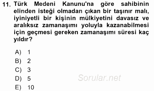 Hukukun Temel Kavramları 2016 - 2017 3 Ders Sınavı 11.Soru