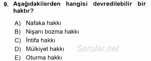 Hukukun Temel Kavramları 2016 - 2017 3 Ders Sınavı 9.Soru