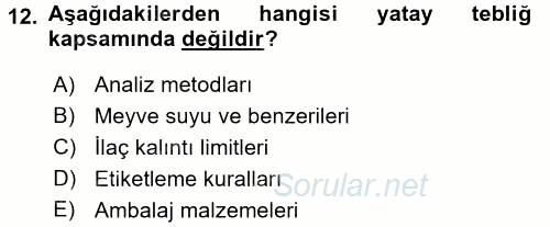 Gıda Mevzuatı ve Kalite Yönetimi 2017 - 2018 Ara Sınavı 12.Soru