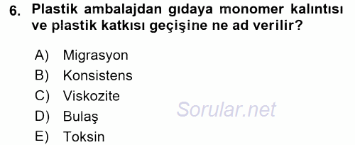 Gıda Mevzuatı ve Kalite Yönetimi 2017 - 2018 Ara Sınavı 6.Soru