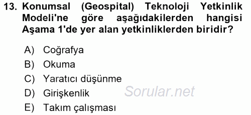 Coğrafi Bilgi Sistemleri Standartları ve Temel Mevzuat 2017 - 2018 Dönem Sonu Sınavı 13.Soru