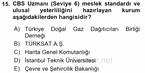 Coğrafi Bilgi Sistemleri Standartları ve Temel Mevzuat 2017 - 2018 Dönem Sonu Sınavı 15.Soru