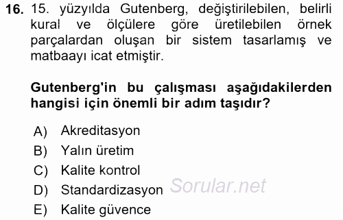Coğrafi Bilgi Sistemleri Standartları ve Temel Mevzuat 2017 - 2018 Dönem Sonu Sınavı 16.Soru