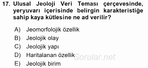 Coğrafi Bilgi Sistemleri Standartları ve Temel Mevzuat 2017 - 2018 Dönem Sonu Sınavı 17.Soru