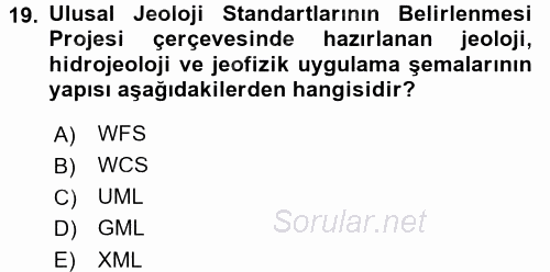 Coğrafi Bilgi Sistemleri Standartları ve Temel Mevzuat 2017 - 2018 Dönem Sonu Sınavı 19.Soru