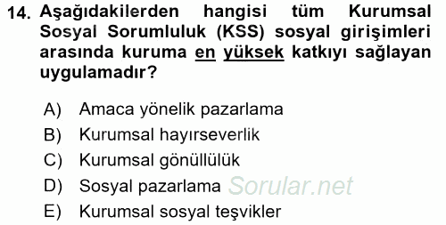 Halkla İlişkiler Uygulamaları ve Örnek Olaylar 2016 - 2017 Dönem Sonu Sınavı 14.Soru