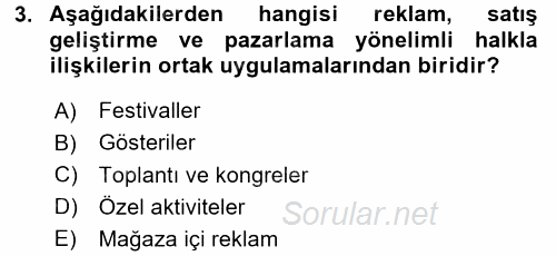 Halkla İlişkiler Uygulamaları ve Örnek Olaylar 2016 - 2017 Dönem Sonu Sınavı 3.Soru